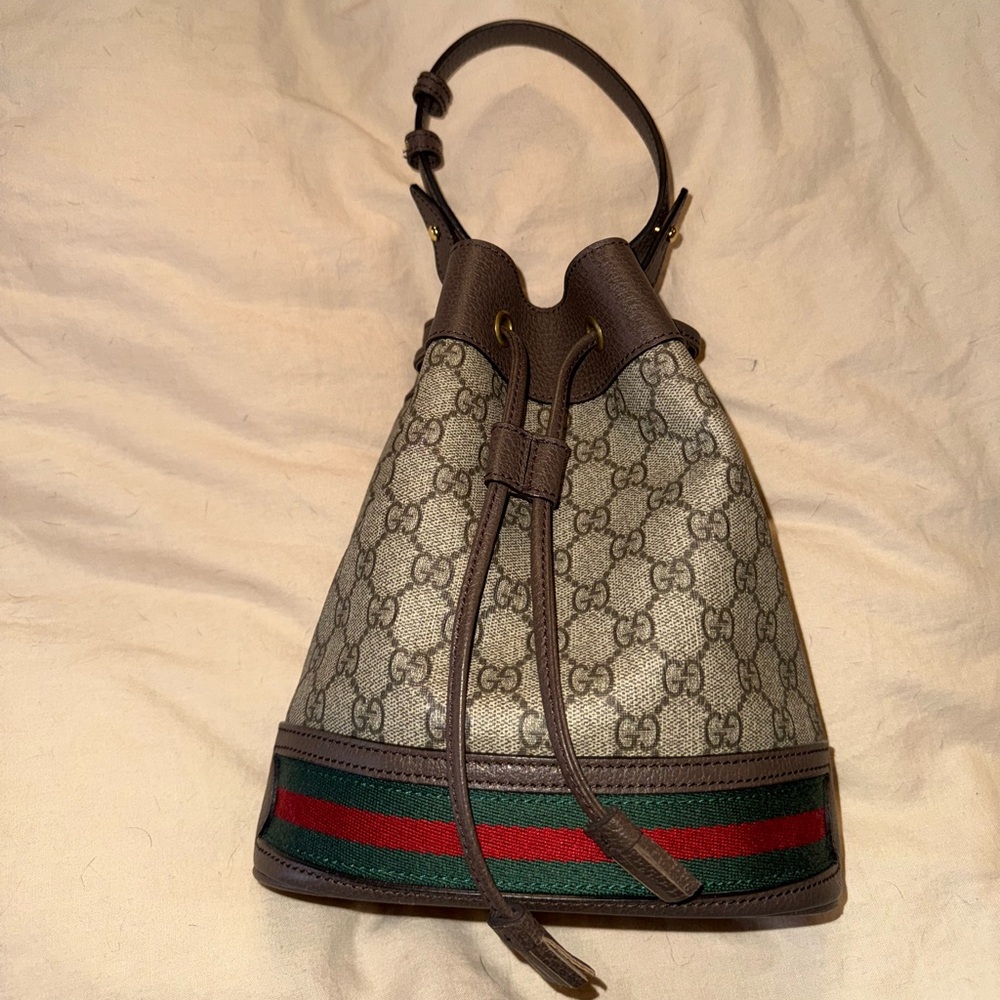 Gucci Brown and Green Bucket Bag